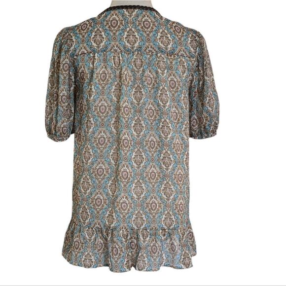 DKNY Jeans Blue Patterned Boho Babydoll Top - Picture 4 of 7